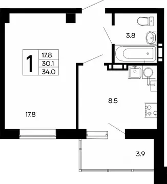 1-к кв. Крым, Феодосия Утесов жилой комплекс (34.0 м)