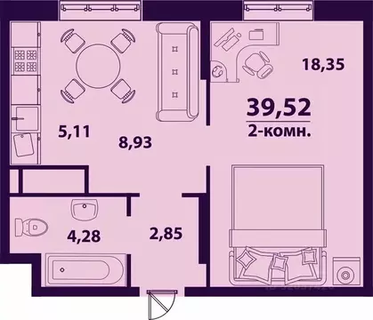 2-к кв. Ульяновская область, Ульяновск ул. Врача Михайлова (39.52 м)