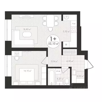 1-к кв. Башкортостан, Уфа Южный-2 мкр,  (52.13 м)