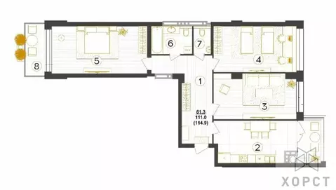 3-комнатная квартира: Ставрополь, Ленинский район, микрорайон № 2, ...