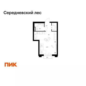 Студия Москва Середневский Лес жилой комплекс, 2.1.5 (29.4 м)