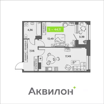 1-к кв. Архангельская область, Архангельск ул. Розы Шаниной, 4 (44.11 ...