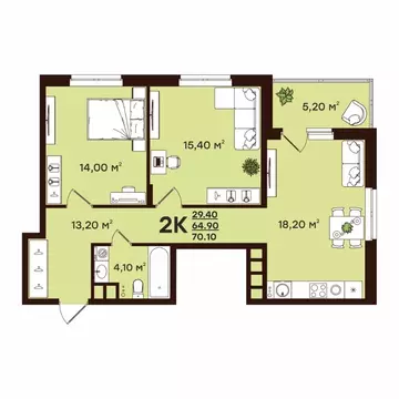 2-к кв. Владимирская область, Владимир ул. Чайковского, 7 (70.1 м)