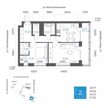 2-к кв. Башкортостан, Уфа Глумилино-1 мкр, 8-е Небо жилой комплекс ...