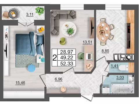 2-к кв. Смоленская область, Смоленск Максимум жилой комплекс (52.33 м)