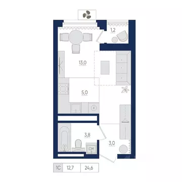 1-к кв. Башкортостан, Уфа бул. Яркий (24.6 м)