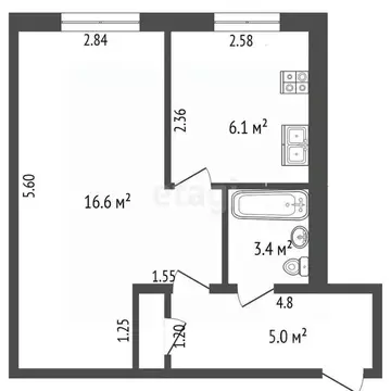 1-к кв. Хабаровский край, Хабаровск ул. Юности, 44 (31.0 м)