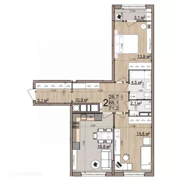 2-к кв. Рязанская область, Рязань Еврокласс жилой комплекс (71.2 м)