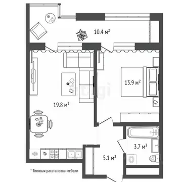 1-к кв. Тюменская область, Тюмень ул. Евгения Войнова, 7 (50.6 м)