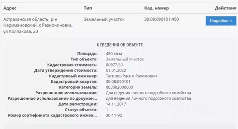 Участок в Астраханская область, Наримановский район, с. Разночиновка ...