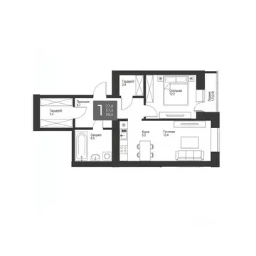 1-к кв. Татарстан, Альметьевск ул. Гафиатуллина, 60 (57.6 м)