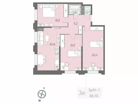 3-комнатная квартира: Санкт-Петербург, улица Дыбенко, 3 (85 м)