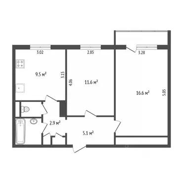 2-к кв. Вологодская область, Череповец Набережная ул., 29 (49.7 м)