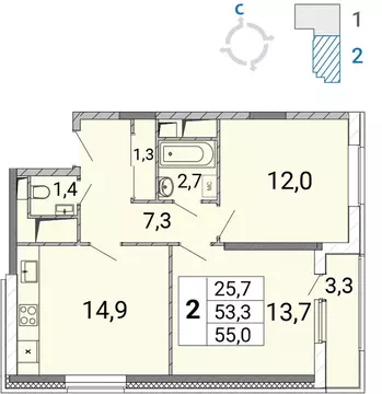 2-к кв. Московская область, Балашиха Железнодорожный мкр, просп. ...