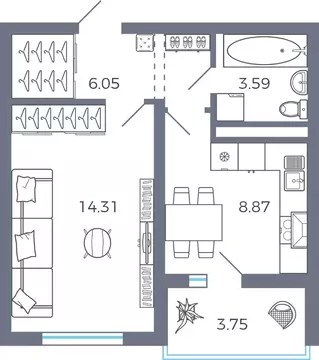 1-к кв. Самарская область, Волжский район, Лопатино с/пос, пос. ...