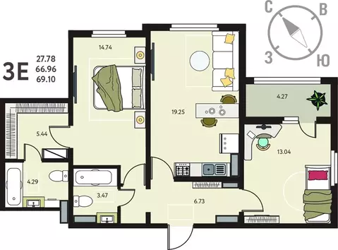 2-комнатная квартира: Курск, улица Энгельса, 115/6 (69.1 м)