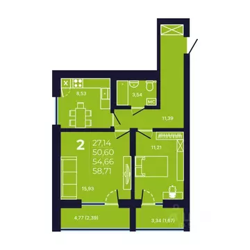 2-к кв. Башкортостан, Уфа ул. Майора Доставалова, 7 (54.7 м)