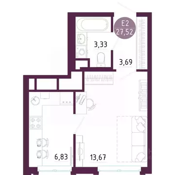 1-к кв. Тульская область, Тула ул. Купцов Гречихиных (27.52 м)