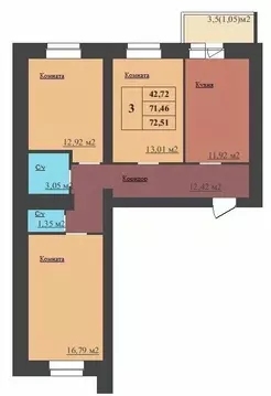 3-к кв. Ярославская область, Ярославль ул. Малая Норская, 3А (72.51 м)