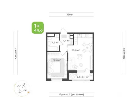 1-к кв. Свердловская область, Екатеринбург Академический мкр, 20-й ...