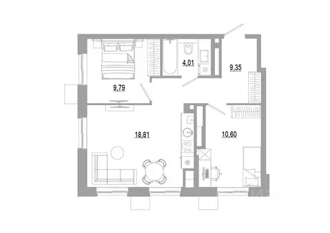 2-к кв. Астраханская область, Астрахань Энергетическая ул. (52.24 м)
