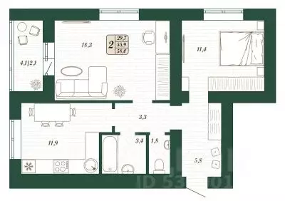 2-к кв. Самарская область, Волжский район, Смышляевка городское ...