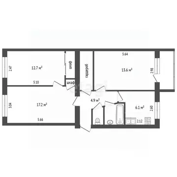 3-к кв. Вологодская область, Череповец ул. Ветеранов, 4 (61.8 м)