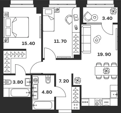 3-к кв. Тульская область, Тула ул. Михеева (66.2 м)
