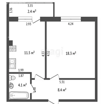 1-комнатная квартира: Калининград, улица Виктора Гакуна, 10 (44.7 м)