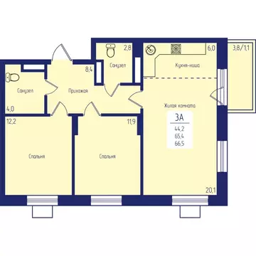3-к кв. Красноярский край, Красноярск Свободный просп., 66Рк4 (66.5 м)