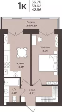 1-к кв. Калининградская область, Гурьевск  (38.62 м)