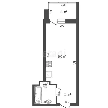 Квартира-студия: Тюмень, улица Мельникайте, 2к17 (24.9 м)