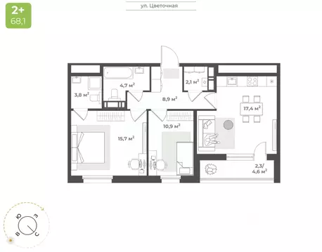 2-к кв. Тверская область, Тверь Соминка мкр,  (65.8 м)