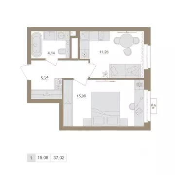 1-к кв. Башкортостан, Уфа бул. Яркий (37.02 м)