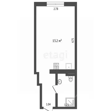 Студия Тюменская область, Тюмень ул. 2-я Луговая, 22к2 (19.0 м)