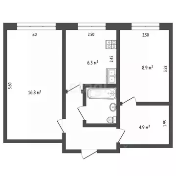 2-к кв. Омская область, Омск ул. 50 лет ВЛКСМ, 15 (44.2 м)