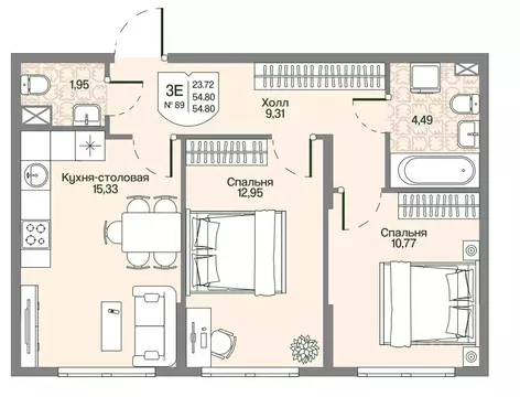 2-к кв. Ленинградская область, Всеволожский район, Бугровское ...