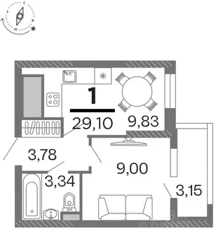 1-к кв. Рязанская область, Рязань Бирюзова Парк жилой комплекс (29.1 ...