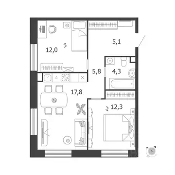 2-к кв. Москва 3-я оч., Шагал жилой комплекс, к5 (57.3 м)