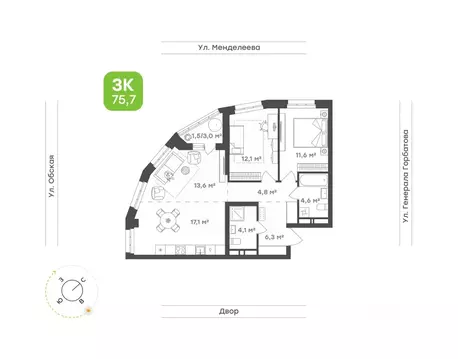 3-к кв. Башкортостан, Уфа Зеленая Роща жилрайон, Конди-Нова жилой ...