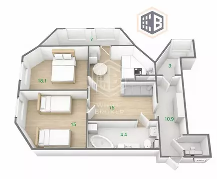 2-комнатная квартира: Пушкино, 2-й Фабричный проезд, 16 (76.4 м)