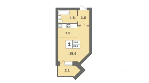 1-к кв. Башкортостан, Уфа Дагестанская ул., лит13 (33.3 м)