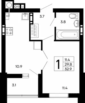 1-к кв. Крым, Феодосия Утесов жилой комплекс (32.9 м)