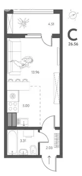 Квартира-студия: Липецк, улица Перова, 2Д (26.56 м)