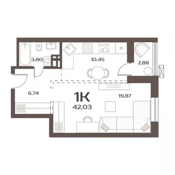1-к кв. Приморский край, Владивосток ул. Слуцкого, 5А (42.03 м)