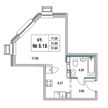 Студия Ленинградская область, Выборг ул. 2-я Южная, 4 (31.68 м)