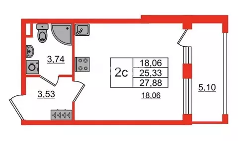 Квартира-студия: посёлок Стрельна, проспект Будённого, 20к1 (25.33 м)