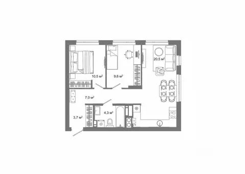 2-к кв. Астраханская область, Астрахань ул. Латышева (55.6 м)