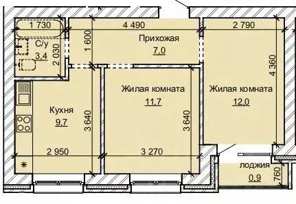 2-к кв. Алтайский край, Барнаул ул. Анатолия (44.7 м)