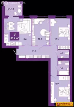 3-комнатная квартира: Калининград, Ключевая улица, 27В (87.2 м)